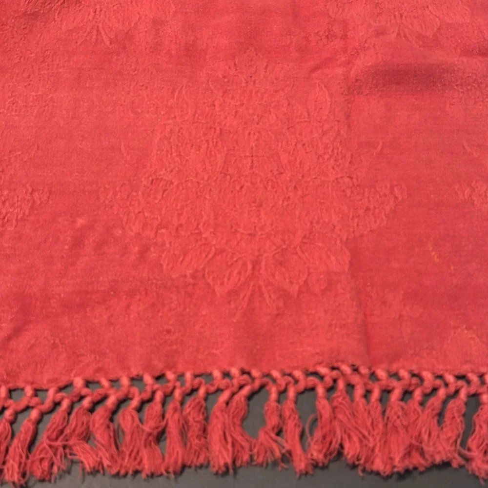 April Cornell Throw Blanket Burnt Red Damask Jacquard Tassel Fringe 48x80 Fringe